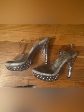 Clear Platform Heels with Silver Stud Accents Bodybuilding Heels
